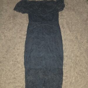 Charlotte Russe Navy Lace Off-Shoulder Midi Dress